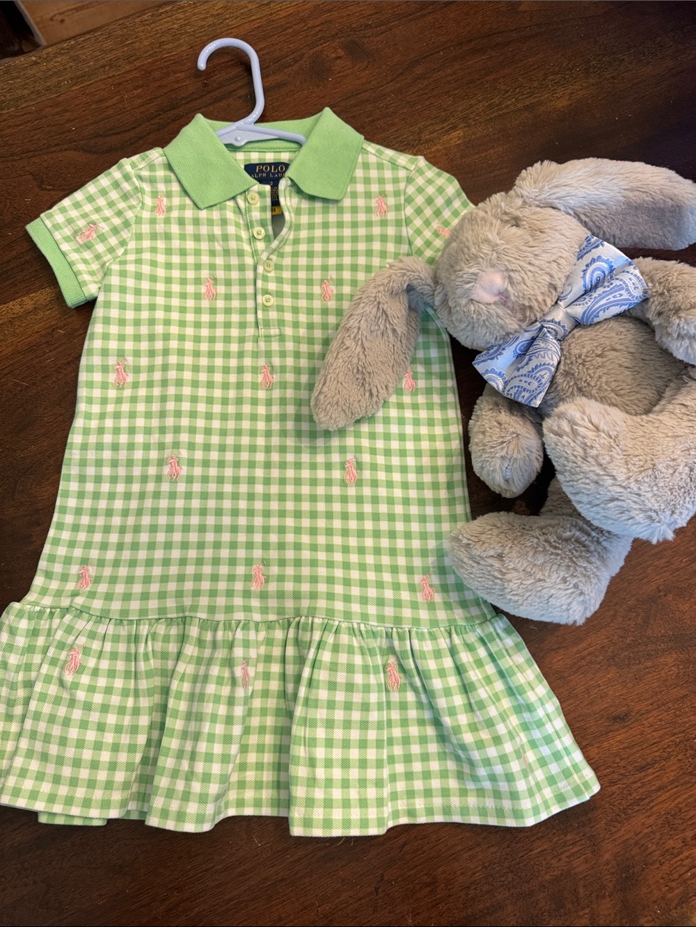 Polo by Ralph Lauren Green Gingham Polo Dress with Pink Logo Embroidery